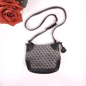 Vtg Dooney & Bourke Leather & Canvas All Weather Signature DB Logo W/ Charm Y2K